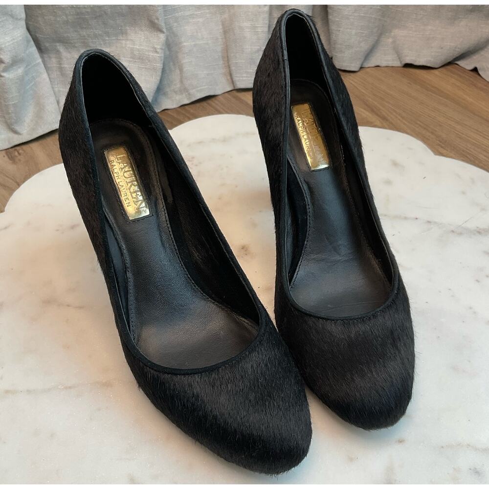 Lauren Ralph Lauren 'RHIAN' Calf Hair Black Block Heel Pumps | Womens 7.5 US